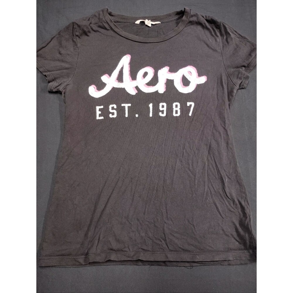Vintage Aero EST. 1987 Black Graphic Tee with white and pink accents